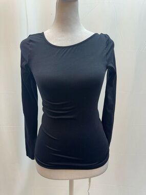 Free People Black Scoop Neck Long Sleeve Open Back Top M/L